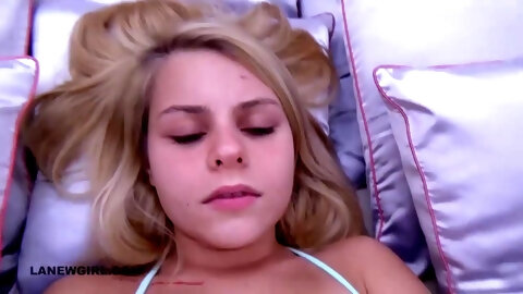 Teenager with blue eyes blowing big dick and...